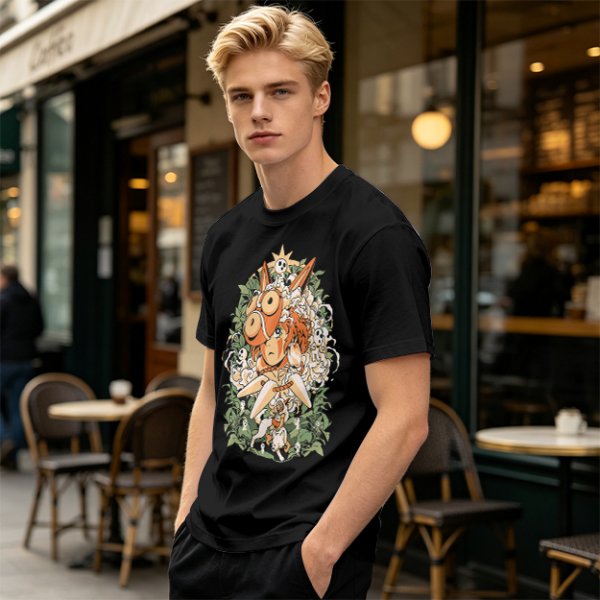 Olive T-shirt with Princess Mononoke Forest Spirit Art Print