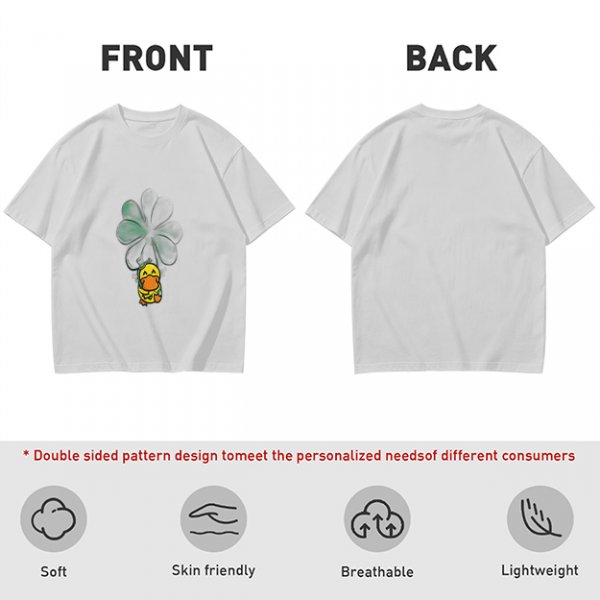 Olive T-shirt with Cute Duck Holding Four-Leaf Clover Print