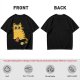Olive T-Shirt With Cute Surprised Orange Tabby Cat Holding Meat Print
