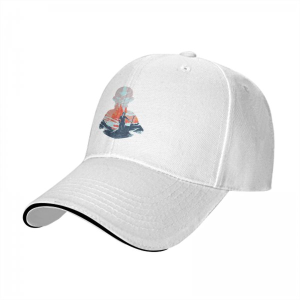 Black Baseball Cap With Mountain Hiker Silhouette Landscape Art