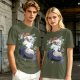 Olive green t-shirt with My Neighbor Totoro forest scene print