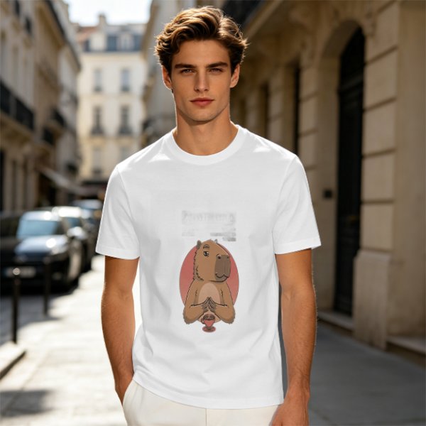 Olive Green T-Shirt With Cute Praying Capybara Graphic