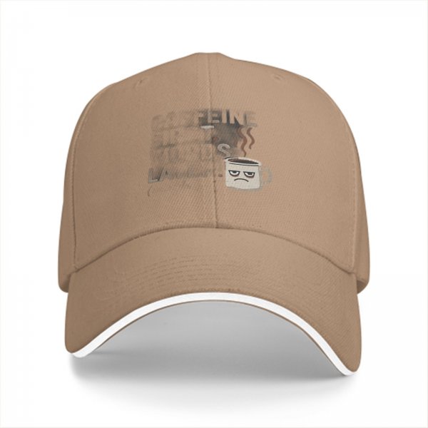 Black baseball cap with grumpy coffee cup graphic design