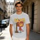 Olive green t-shirt with whimsical miso character graphic print