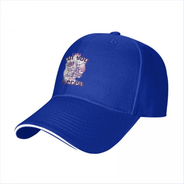 Black baseball cap with funny unicorn cut you into pieces graphic