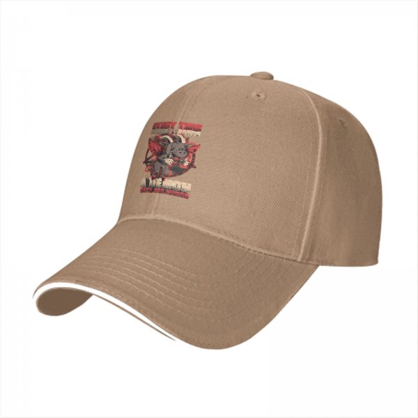 Black baseball cap with cute demon goat graphic and text