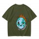 Olive T-shirt with Worn Burning Earth Graphic and 'Fine Thanks' Text