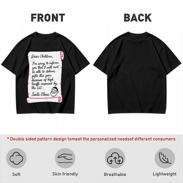 Christmas t-shirt with Santa's tariff excuse note print