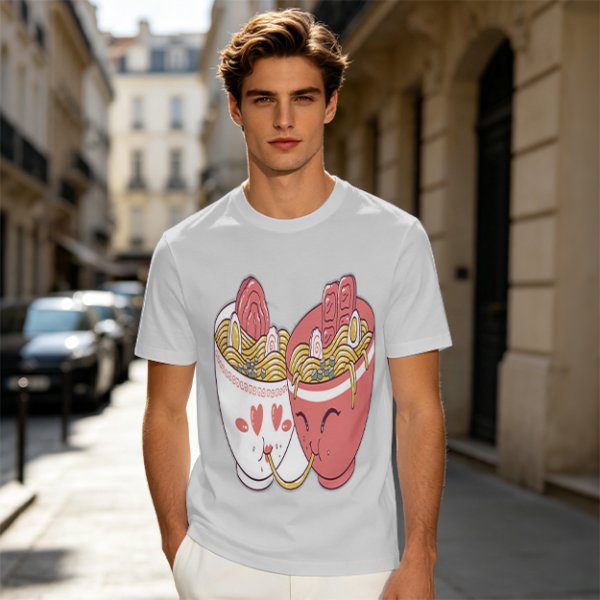 Olive T-Shirt With Cute Ramen Cups In Love Graphic
