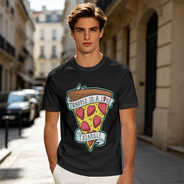 Olive T-Shirt With Pizza Slice 'Trapped In A Love Triangle' Print