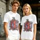Olive T-Shirt with Dark Fantasy Monster Skeleton Art Print