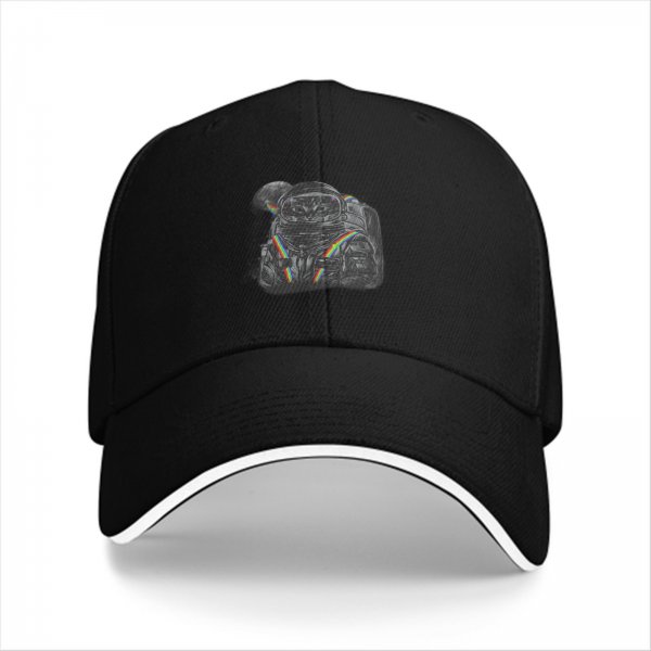 Black Baseball Cap With Astronaut Rainbow Graphic Print