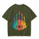 Olive T-Shirt With Colorful Cat Guitar Illustration