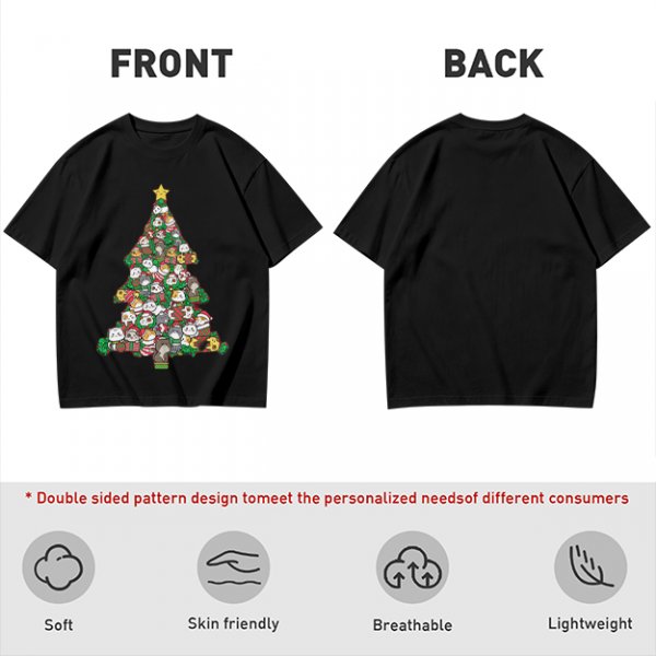 Olive T-Shirt With Cute Cat Christmas Tree Holiday Print