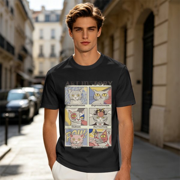 Art History Cat Themed Graphic T-Shirt Print Design
