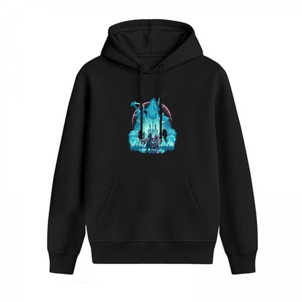 Black Hoodie With Fantasy Ice Castle Warrior Graphic Print