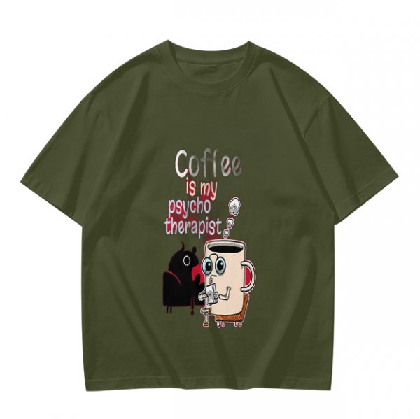 Coffee is my psychotherapist graphic olive t-shirt