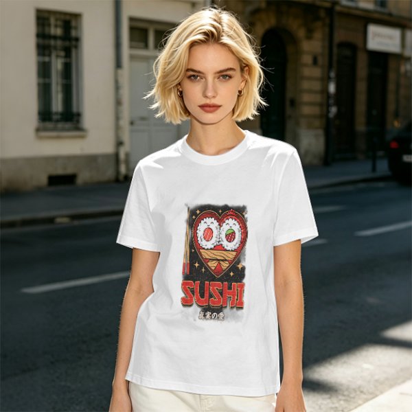 Olive T-Shirt With Cute Sushi Heart Graphic That Says I Love Sushi