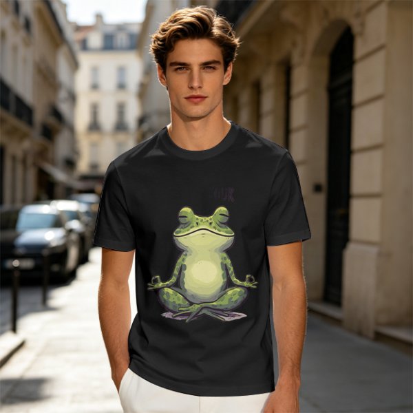 Olive T-Shirt With Meditating Frog Graphic Print