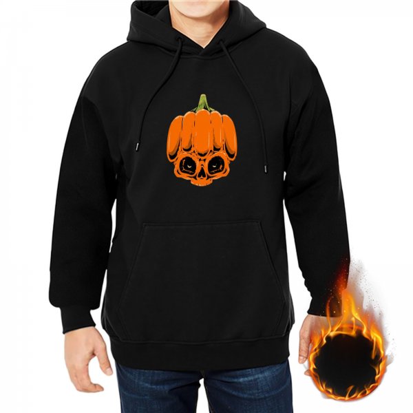 Black Hoodie With Spooky Pumpkin Skull Halloween Graphic