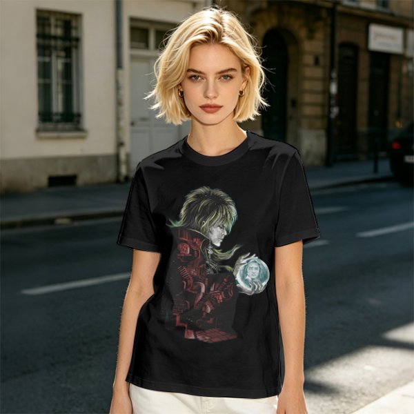 Olive Green T-Shirt With Goblin King Holding Crystal Ball Art