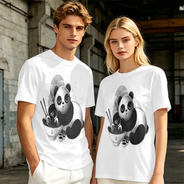 Olive T-Shirt With Panda Eating Ramen Graphic Print