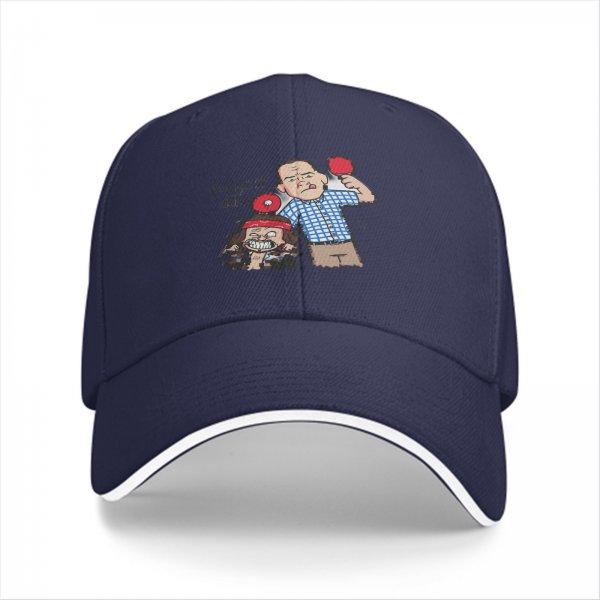 Black baseball cap with Forrest Gump ping pong cartoon graphic