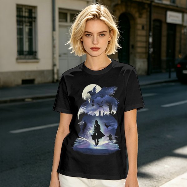 Olive T-Shirt With Magical Fantasy Creature Silhouette Art Print