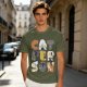 Olive T-Shirt With Cute Cat Letter Graphic Design
