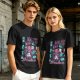 Olive green graphic tee with neko necromancer cat wizard art