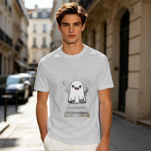 Olive T-shirt with Cute Smiling Ghost Graphic Print