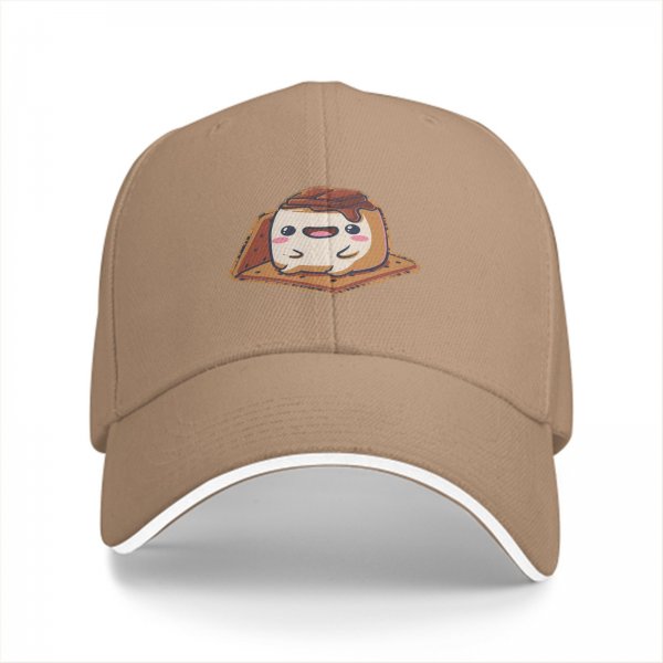 Black Baseball Cap With Cute Smores Character Print