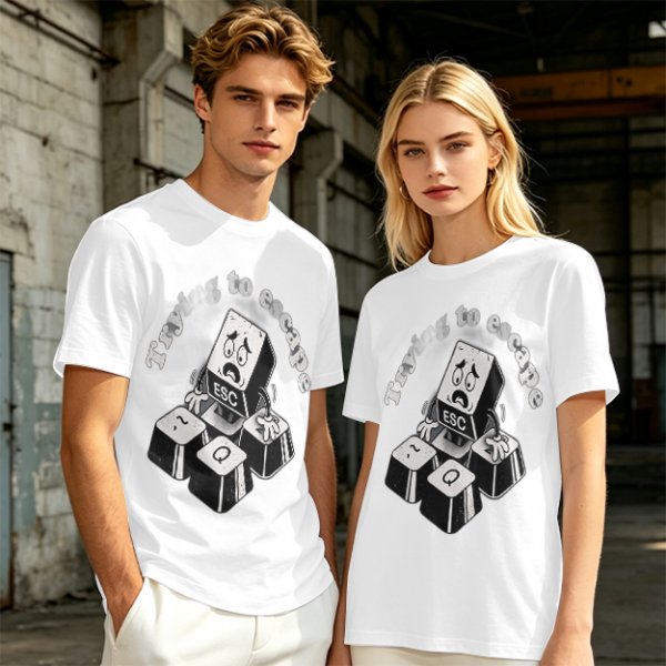 Olive T-Shirt With Esc Key Trying To Escape Graphic Print