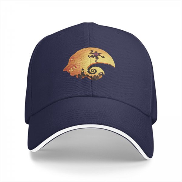 Black baseball cap with Halloween skull moon graphic design