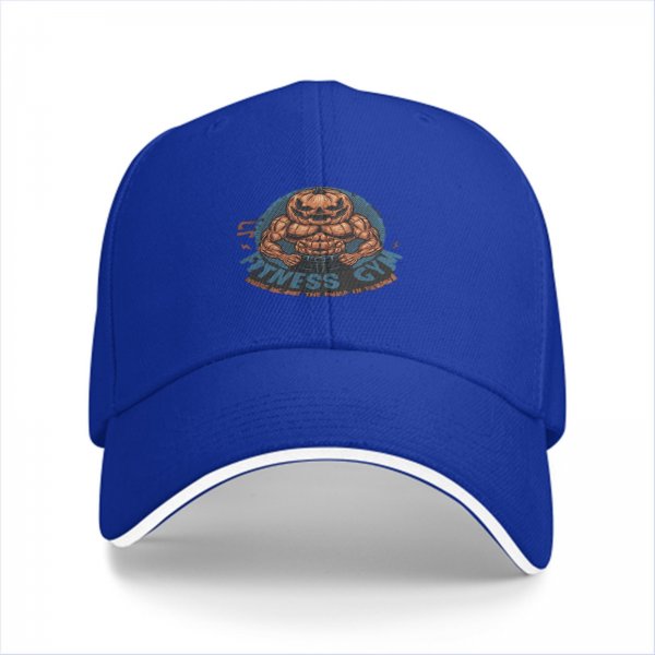 Black baseball cap with muscular pumpkin fitness gym graphic