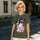 Olive green t-shirt with 'SUPER MOO' and cartoon cow graphic