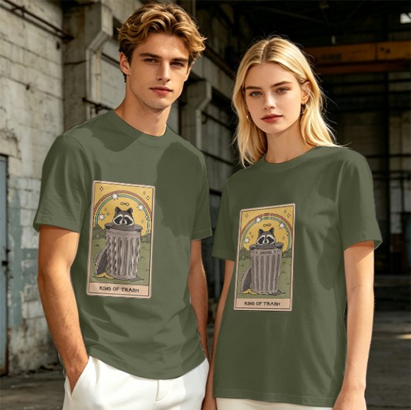 Olive T-Shirt With Raccoon Trash Tarot Card Graphic