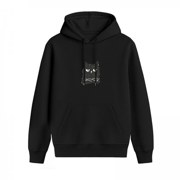 Black Hoodie With Grumpy Cat Graphic Print