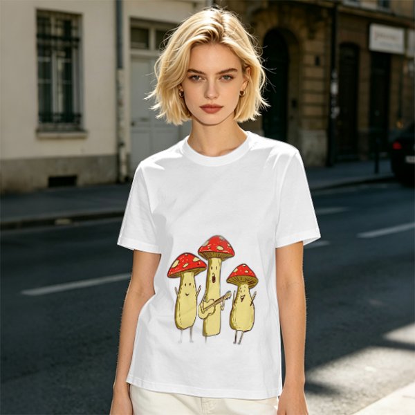 Olive T-Shirt with Singing Mushroom Band Graphic