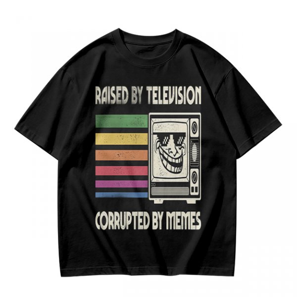Raised by Television Corrupted by Memes Retro Graphic T-Shirt
