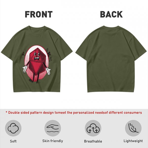 Olive Green T-Shirt With Cartoon D20 Vampire Graphic