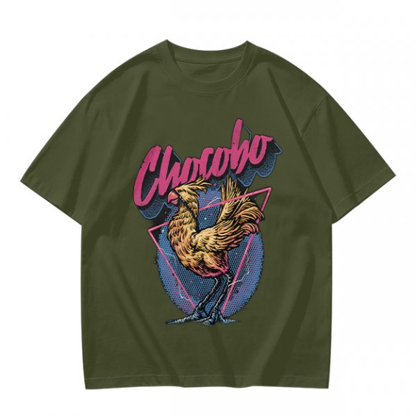 Olive Chocobo Graphic T-Shirt with Retro 80s Style Print