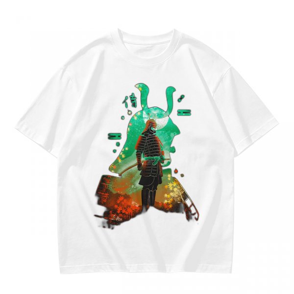 Olive T-shirt with Samurai Warrior and Helmet Art Print