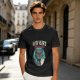 Olive green graphic t-shirt with grumpy cat holding New Year's resolutions