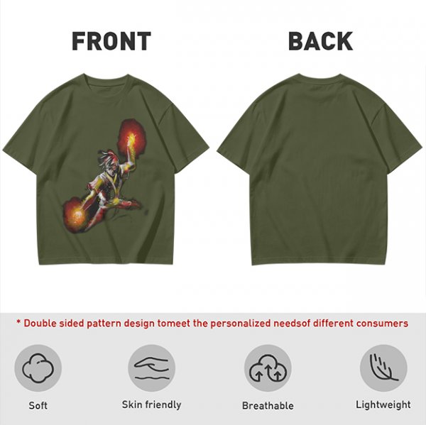 Olive T-shirt with Fire Bending Warrior Graphic Print