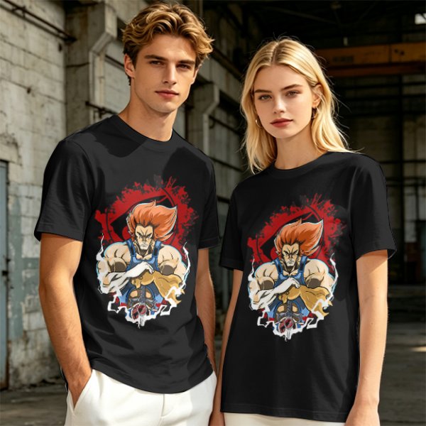 Olive T-Shirt with Retro Anime Lion Character Graphic