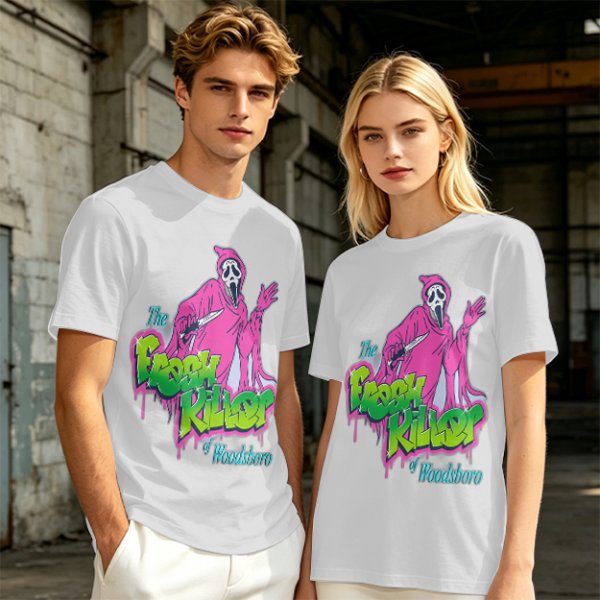 Olive T-Shirt with Neon Pink Ghostface 'The Fresh Killer' Print
