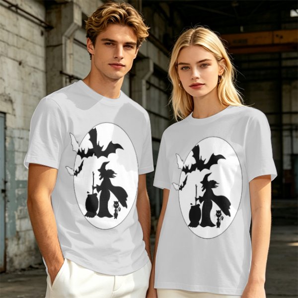Olive Halloween Witch Silhouette Graphic Short Sleeve T-Shirt