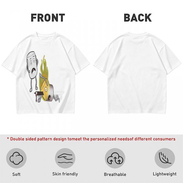 Olive T-Shirt With Cartoon Marshmallow and Burning Character Print