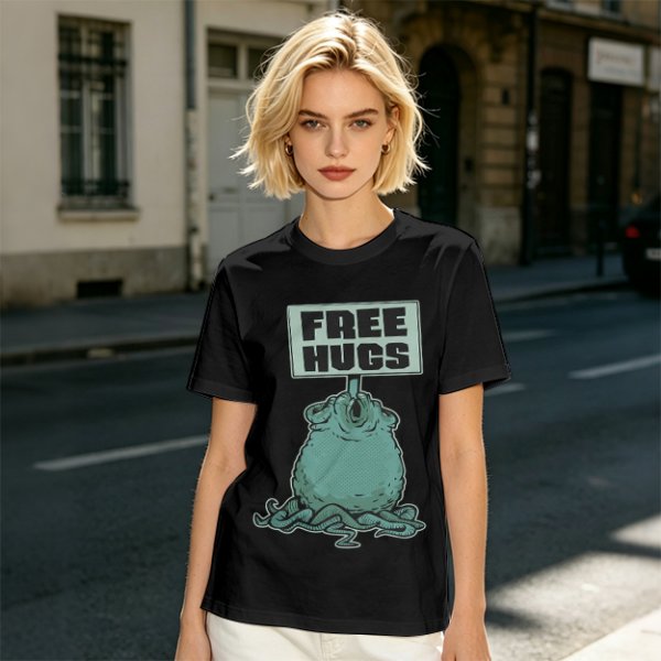 Olive T-Shirt With Free Hugs Monster Graphic Print